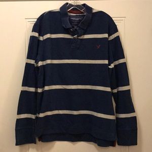 American Eagle Striped Long Sleeve Polo